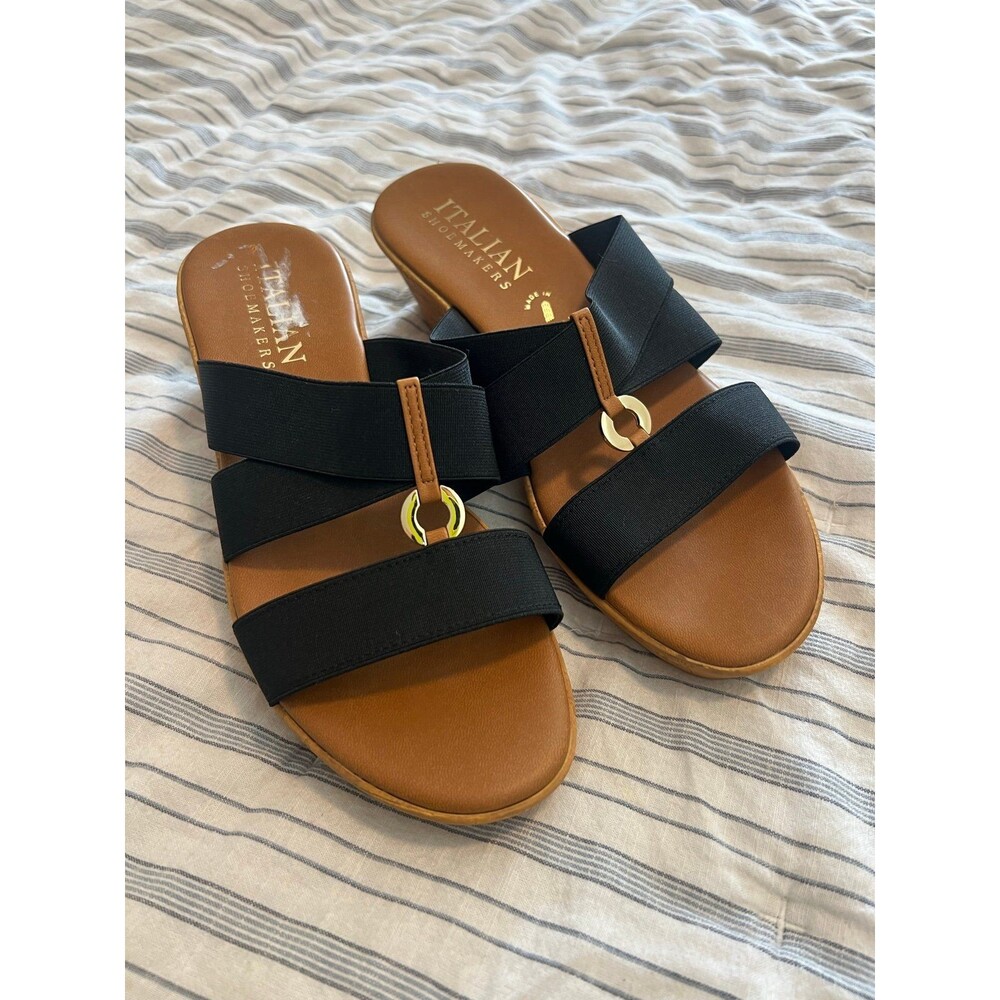Italian Shoemakers Elly Wedge Strappy Sandals in Black & Brown Women’s Size 9